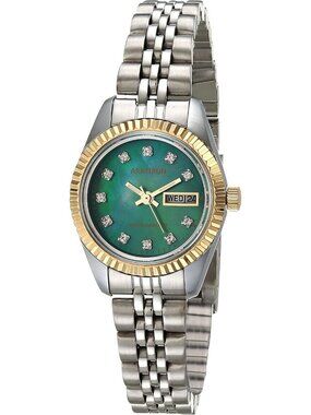 Armitron Women Silver Green Genuine Crystal Accented Bracelet Round Luxury Watch